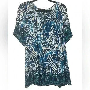 Lucky Brand Blue Floral Boho Lightweight Blouse Top Women Size 2X